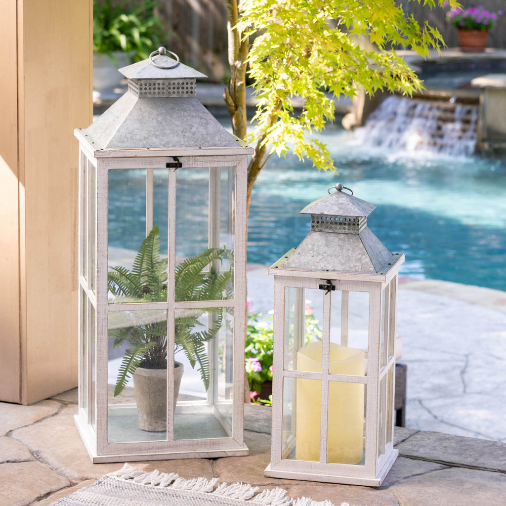 Coastal Whitewash Lantern, Large - Bombay Mercantile