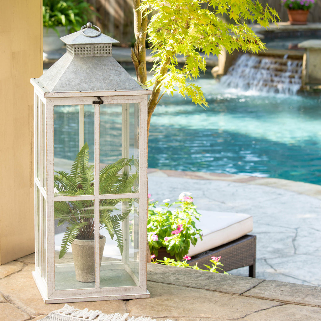 Coastal Whitewash Lantern, Large - Bombay Mercantile