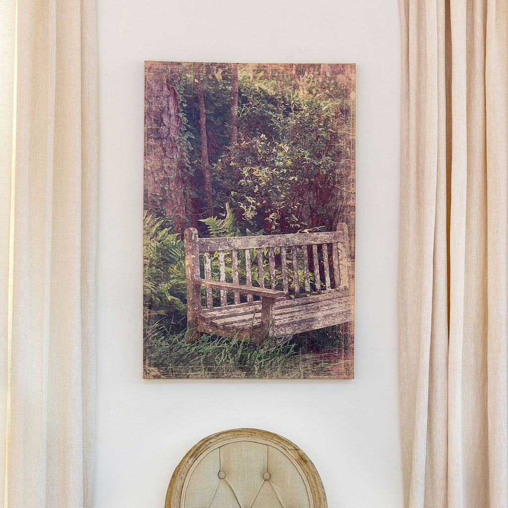 Secret Garden Bench Print on Canvas - Bombay Mercantile