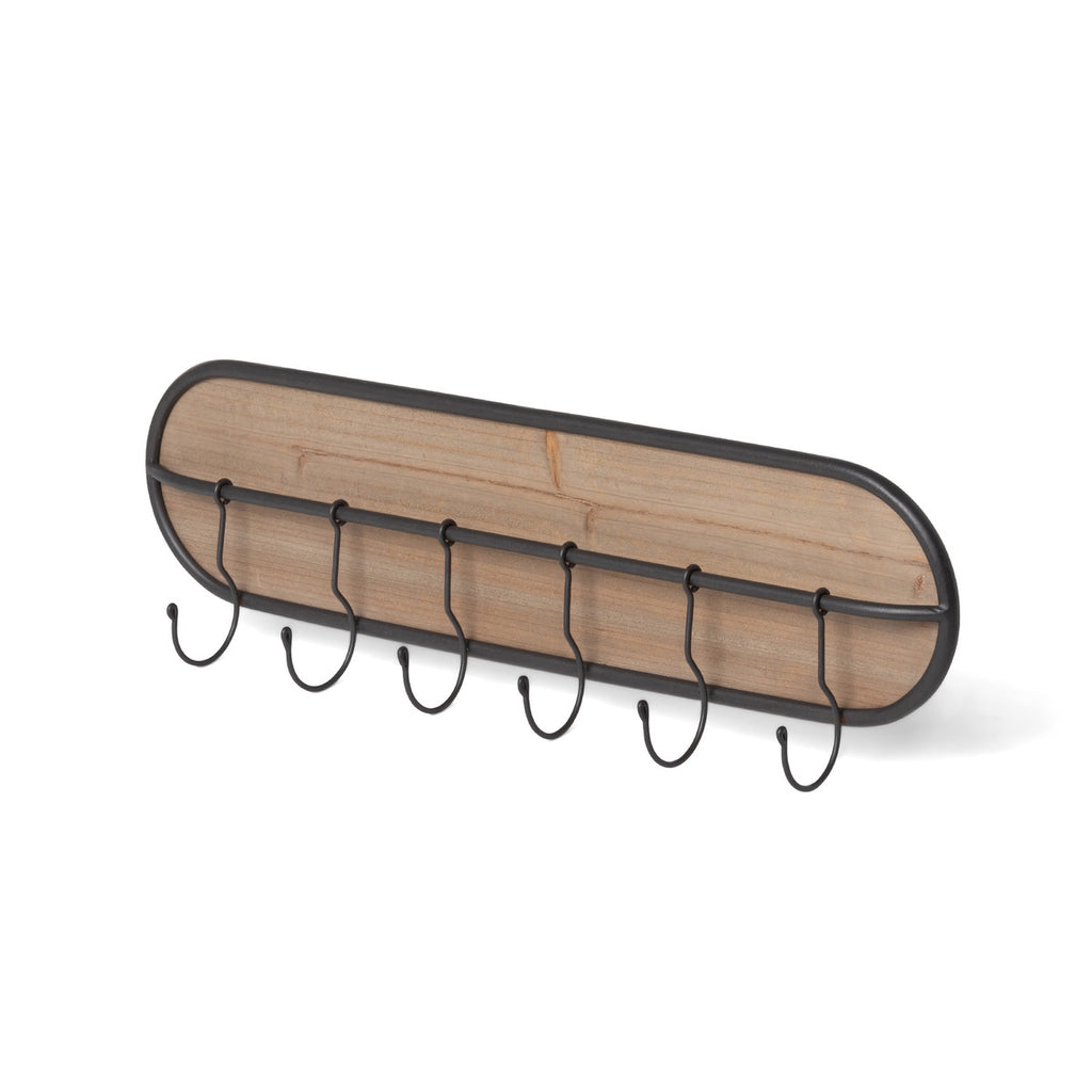 Wood and Iron Wall Hook Rack - Bombay Mercantile