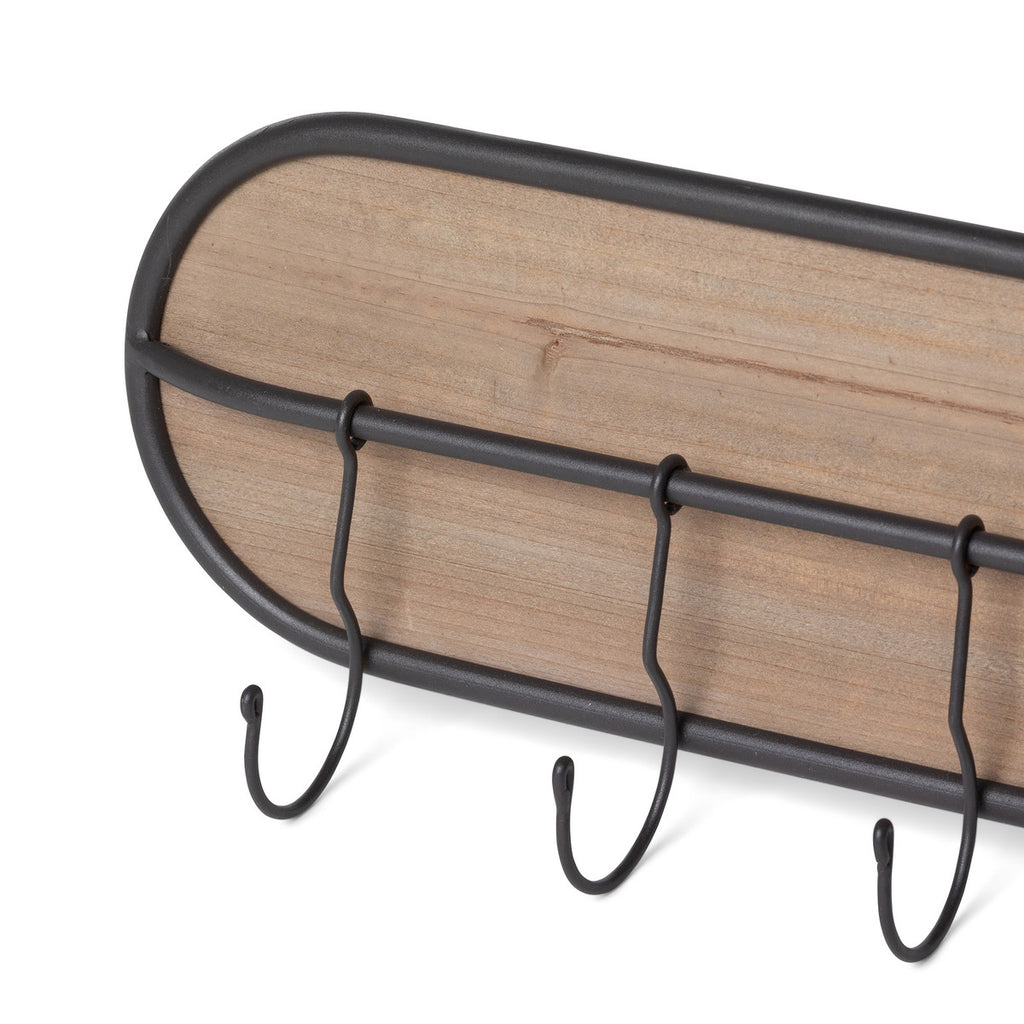 Wood and Iron Wall Hook Rack - Bombay Mercantile