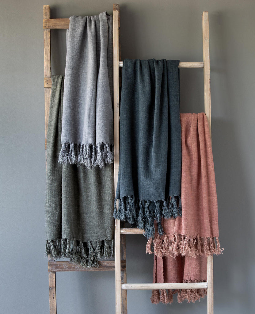 Washed Linen Throw, Olive Green - Bombay Mercantile