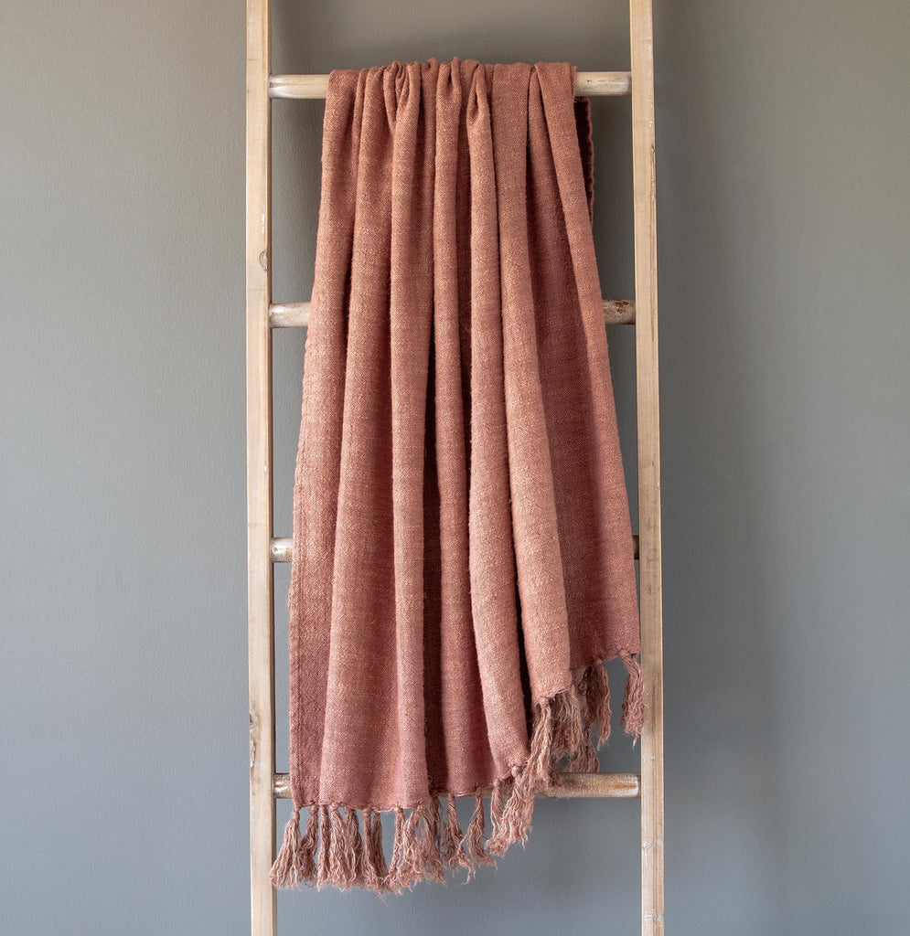 Washed Linen Throw, Faded Coral - Bombay Mercantile