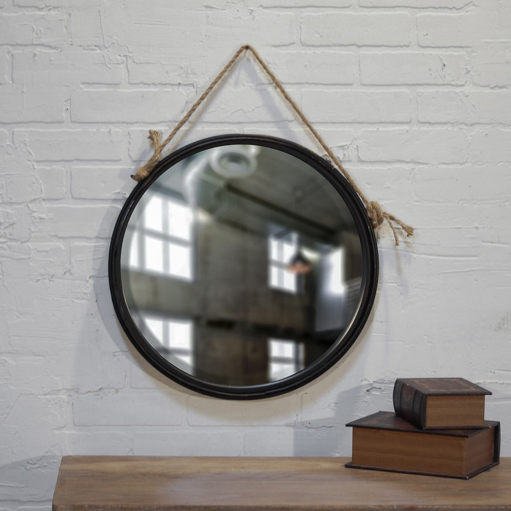 Distressed metal round hanging mirror 18" - Bombay Mercantile