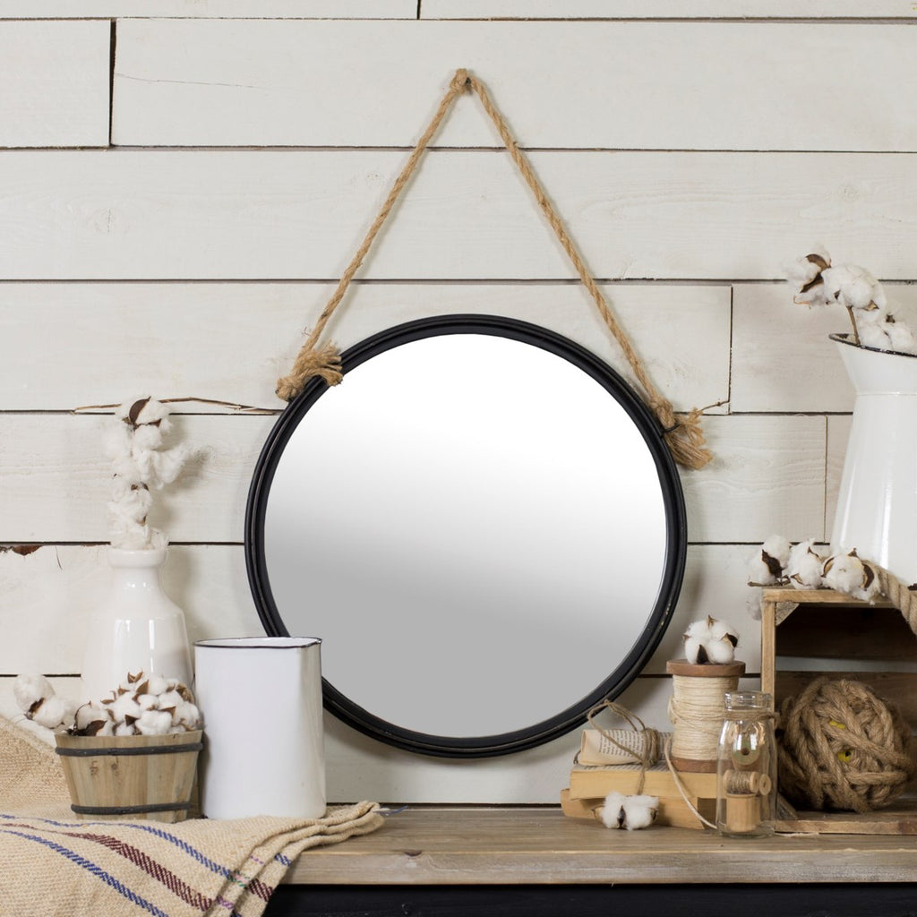 Distressed metal round hanging mirror 18" - Bombay Mercantile