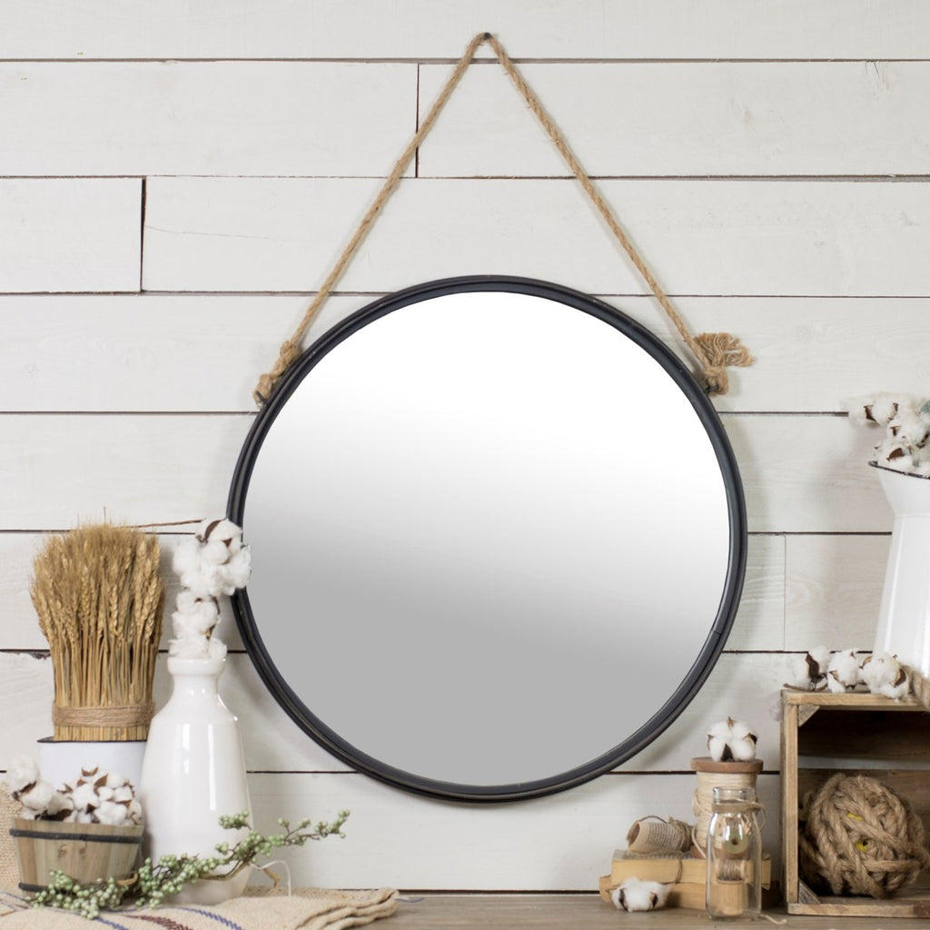 Distressed metal round hanging mirror 24" - Bombay Mercantile