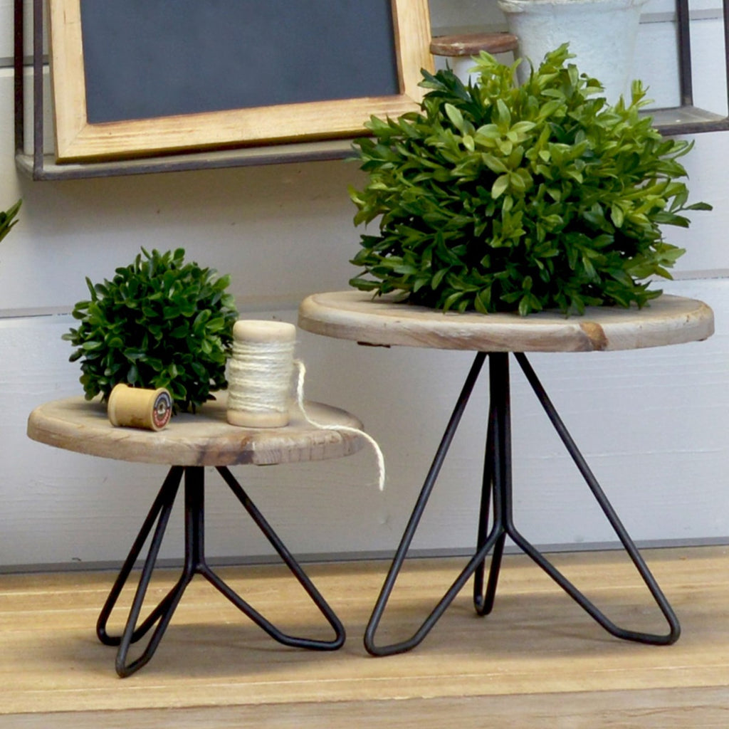 Wood/ Metal  plant stand, set of 2 - Bombay Mercantile