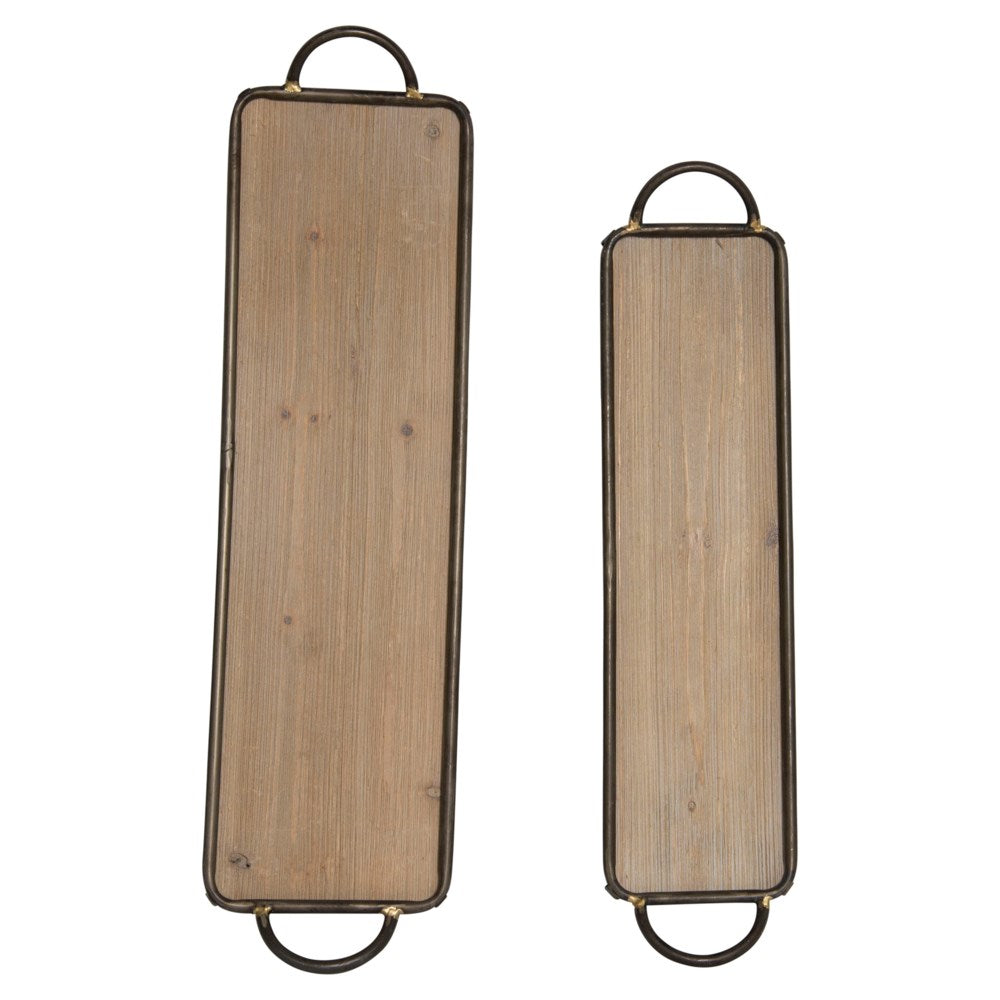 Long serving tray, Set of 2 wood metal - Bombay Mercantile
