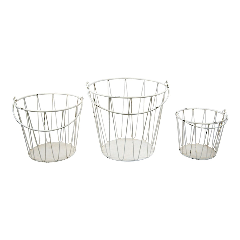 Metal buckets with antique finish, set of 3 - Bombay Mercantile