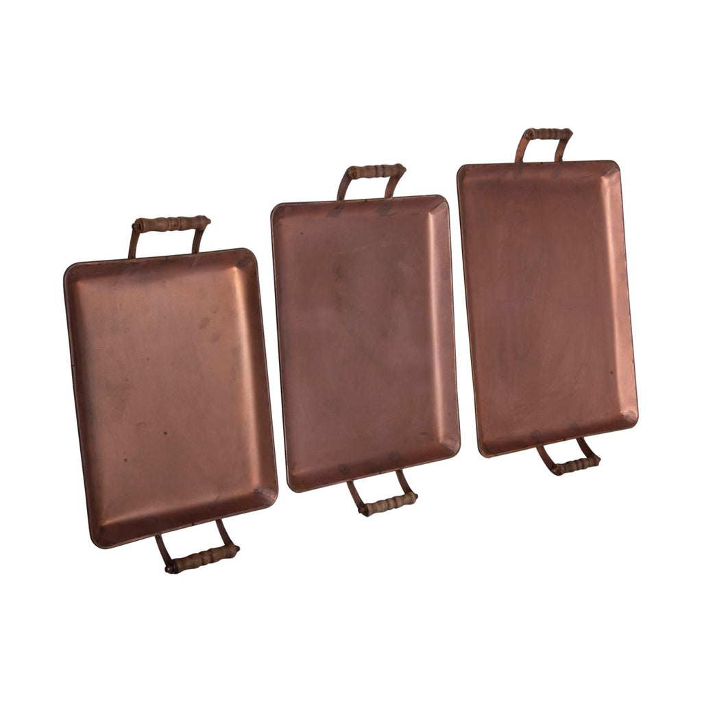 Copper metal serving trays, Set of 2 - Bombay Mercantile