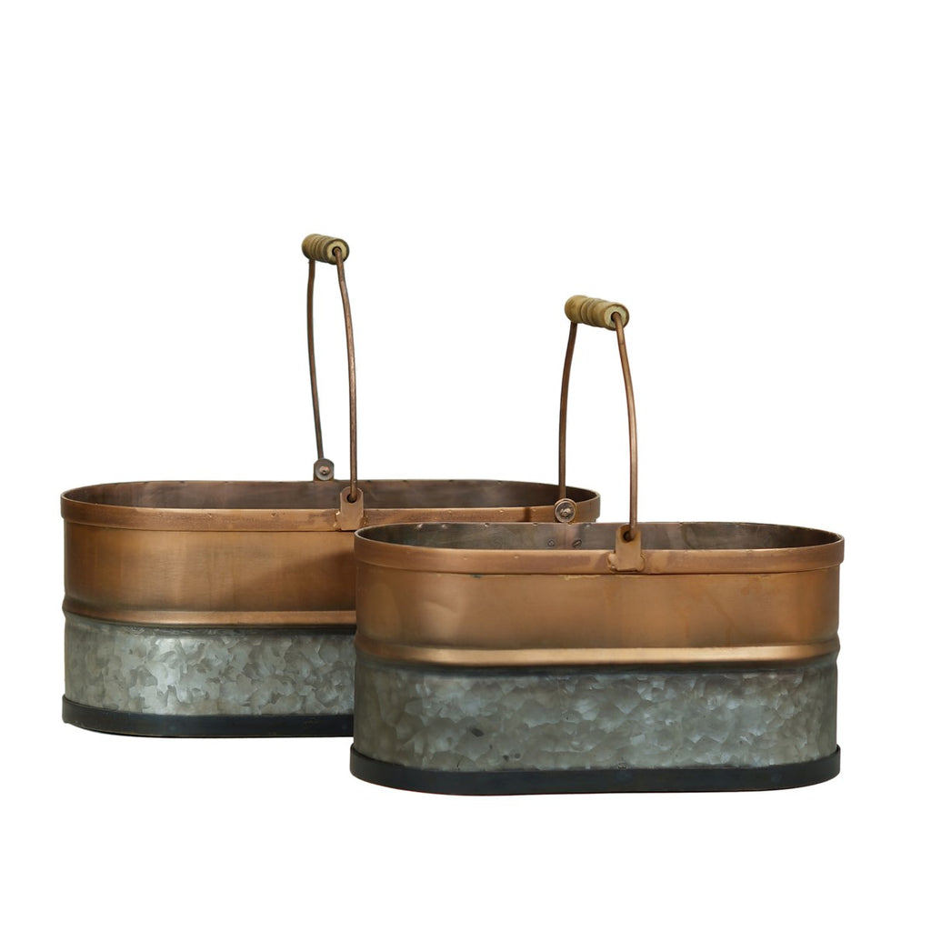 Copper galvanized metal bucket, set of 2 - Bombay Mercantile