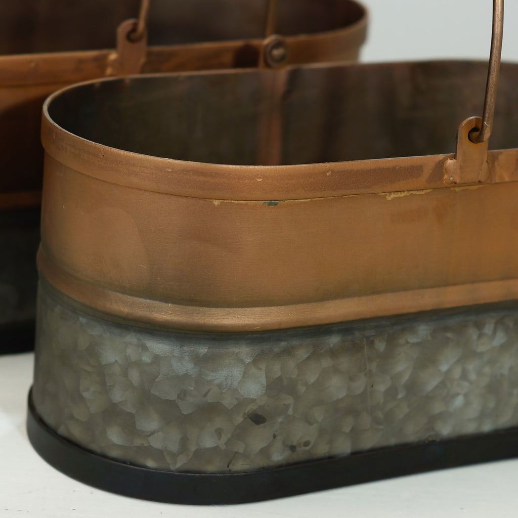 Copper galvanized metal bucket, set of 2 - Bombay Mercantile