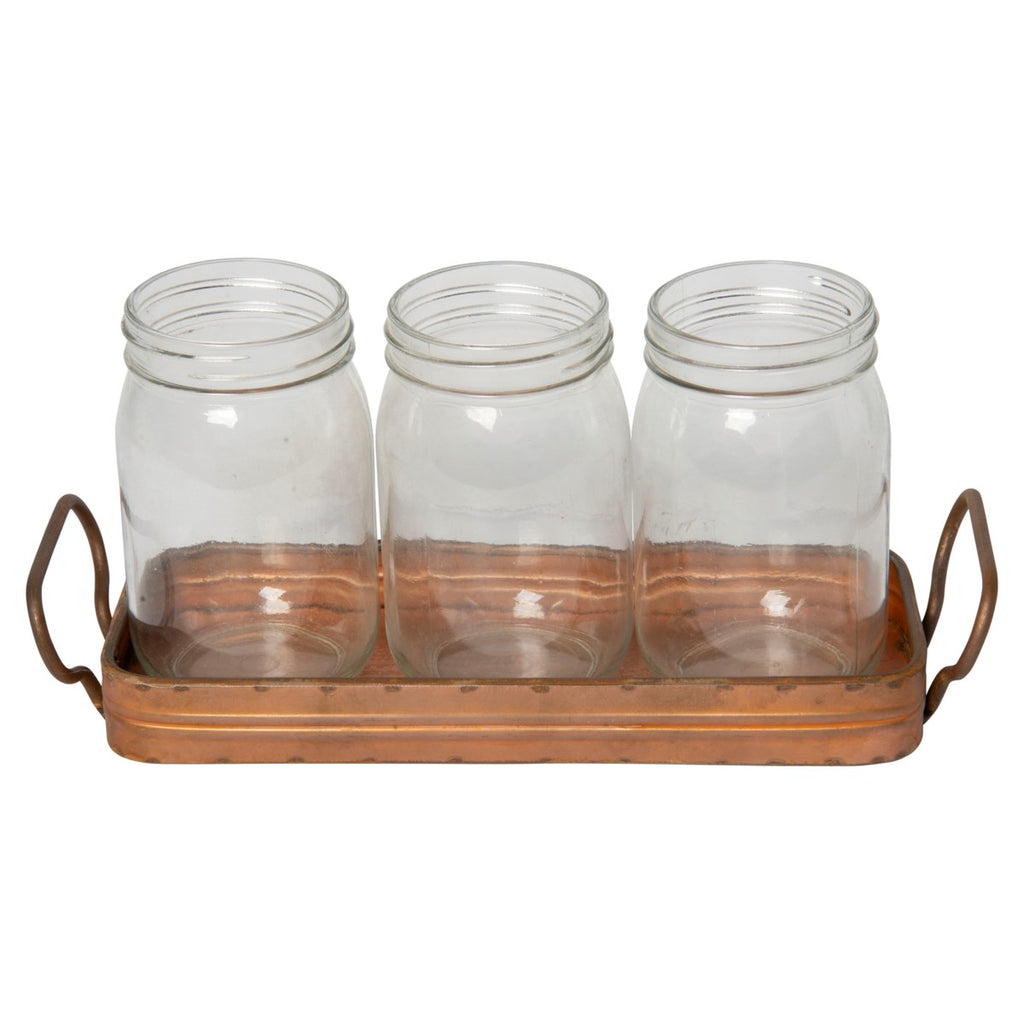 Natural metal tray with jars - Bombay Mercantile