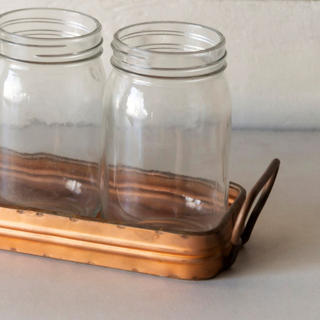Natural metal tray with jars - Bombay Mercantile