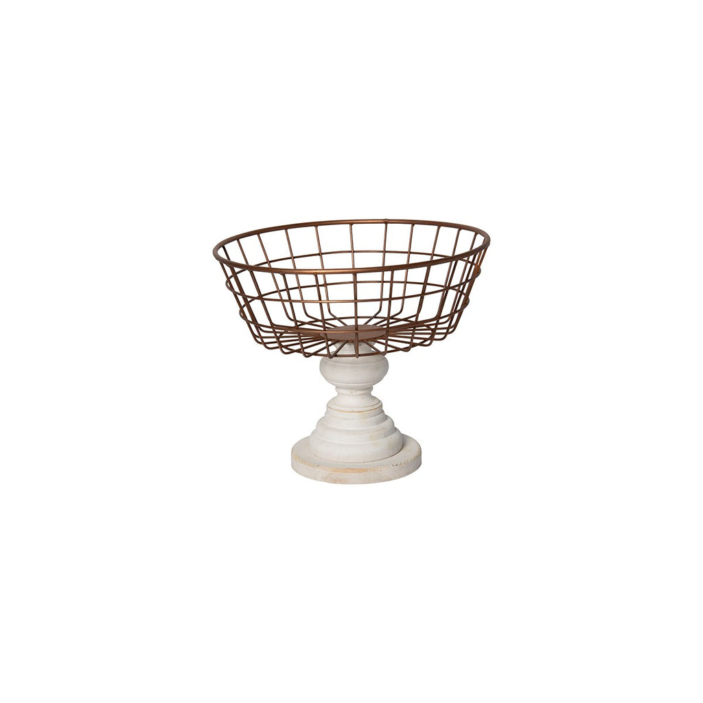 Pedestal metal basket copper white - Bombay Mercantile