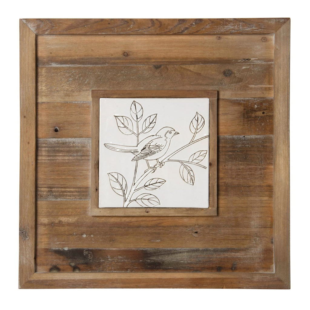 Chunky framed ceramic bird tile - Bombay Mercantile