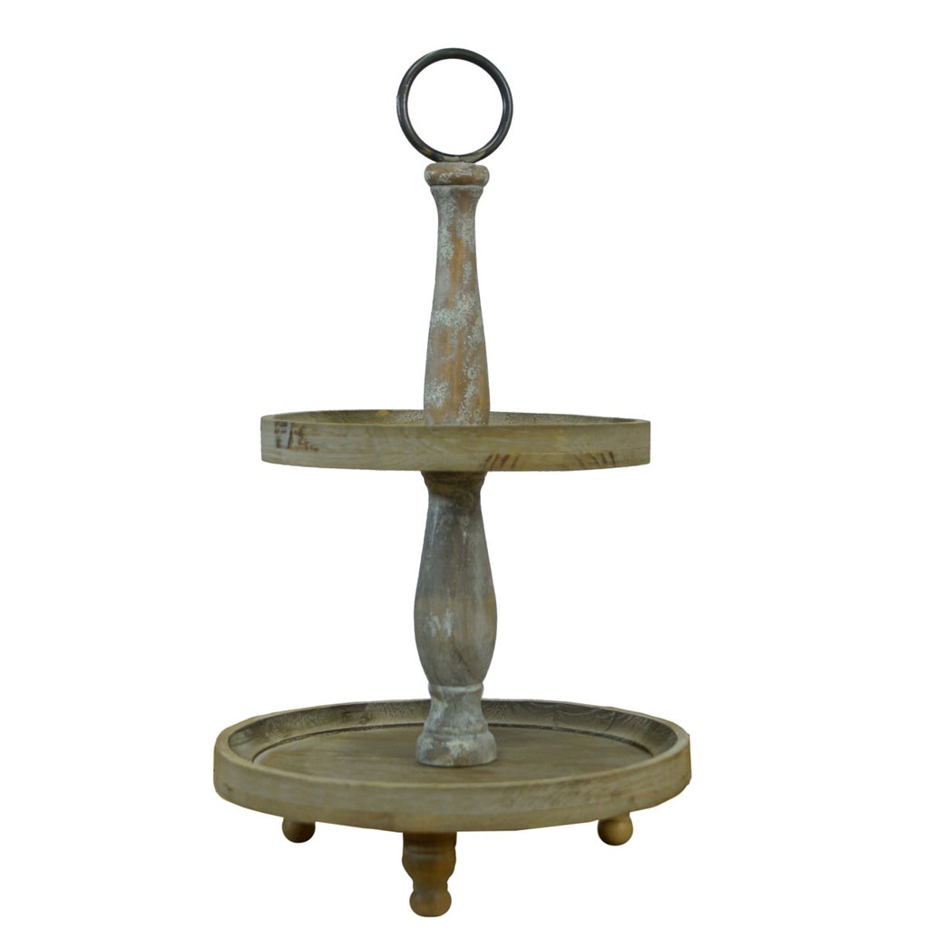 Rustic 2 tiered wood tray - Bombay Mercantile