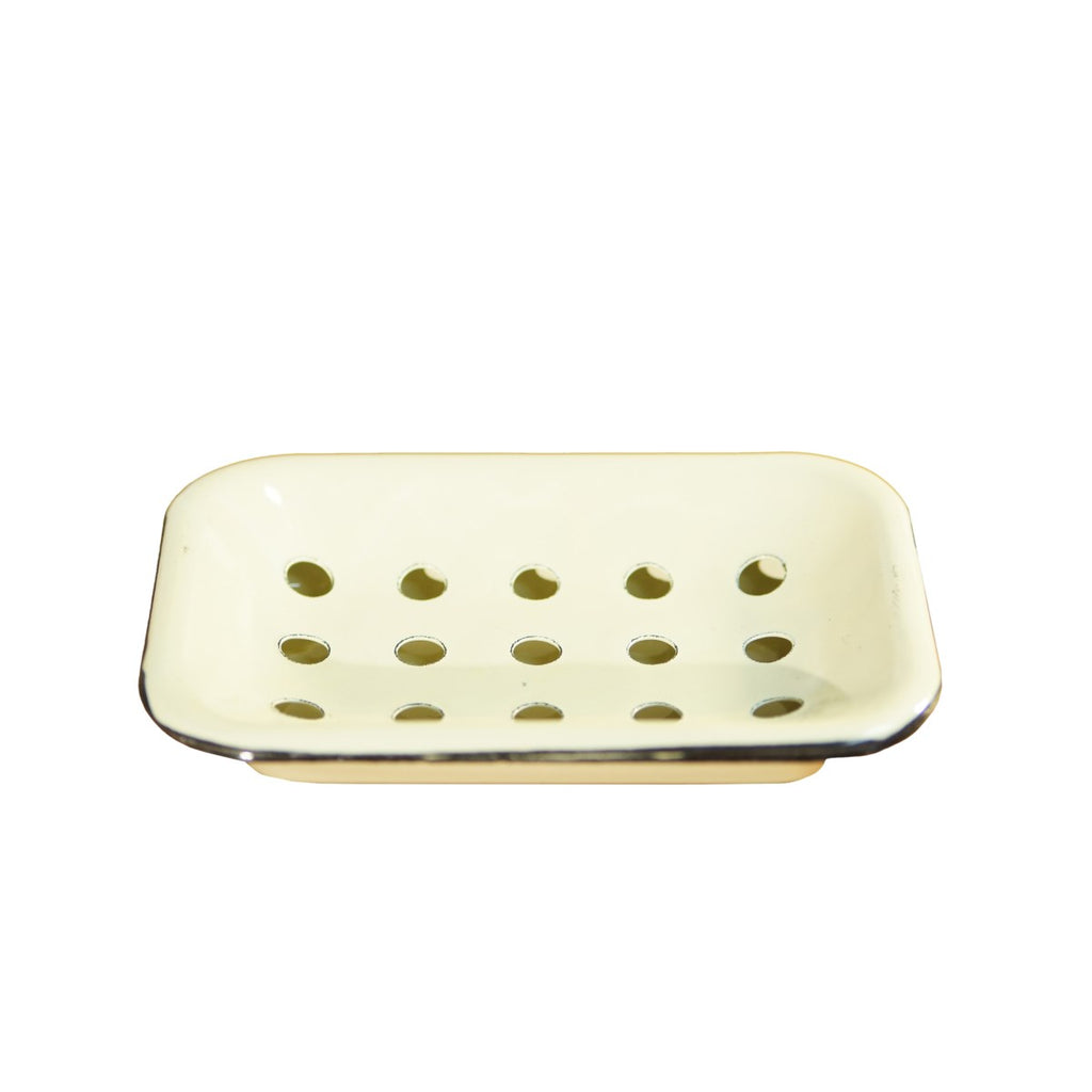 Metal enamelware soap dish cream - Bombay Mercantile
