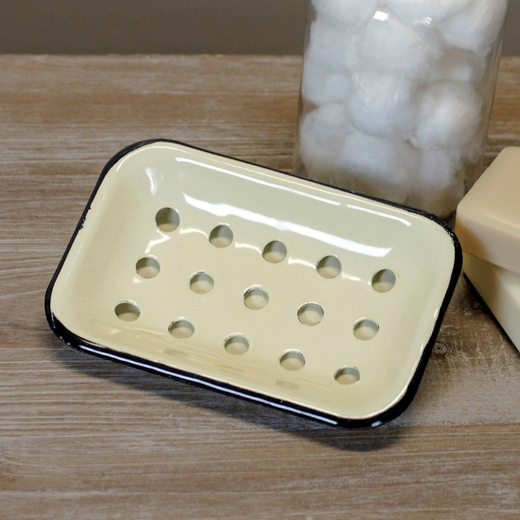 Metal enamelware soap dish cream - Bombay Mercantile