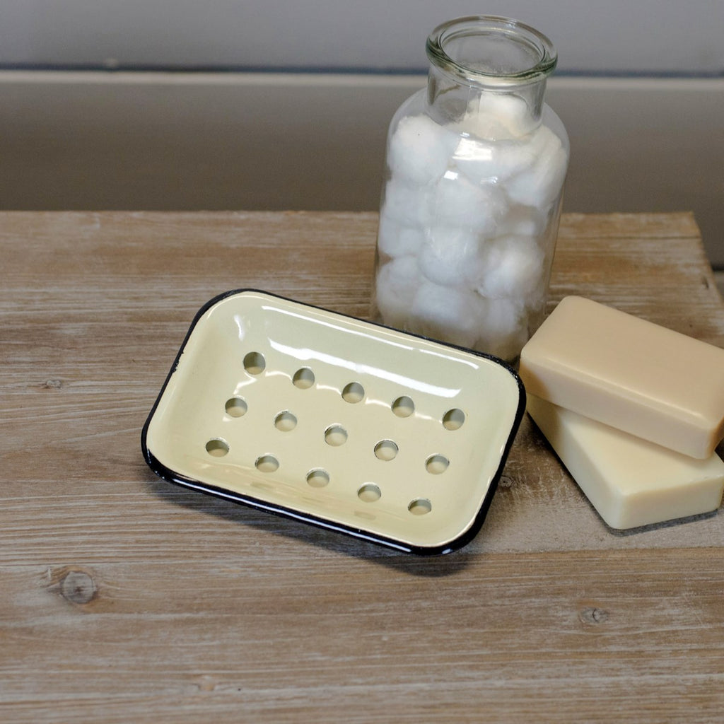 Metal enamelware soap dish cream - Bombay Mercantile