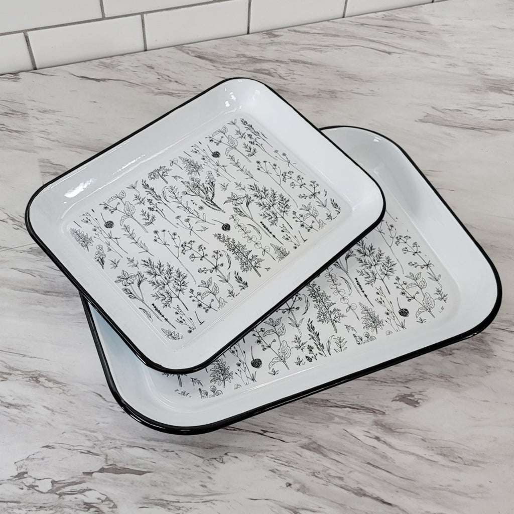 Metal enamelware floral serving trays, Set of 2 - Bombay Mercantile