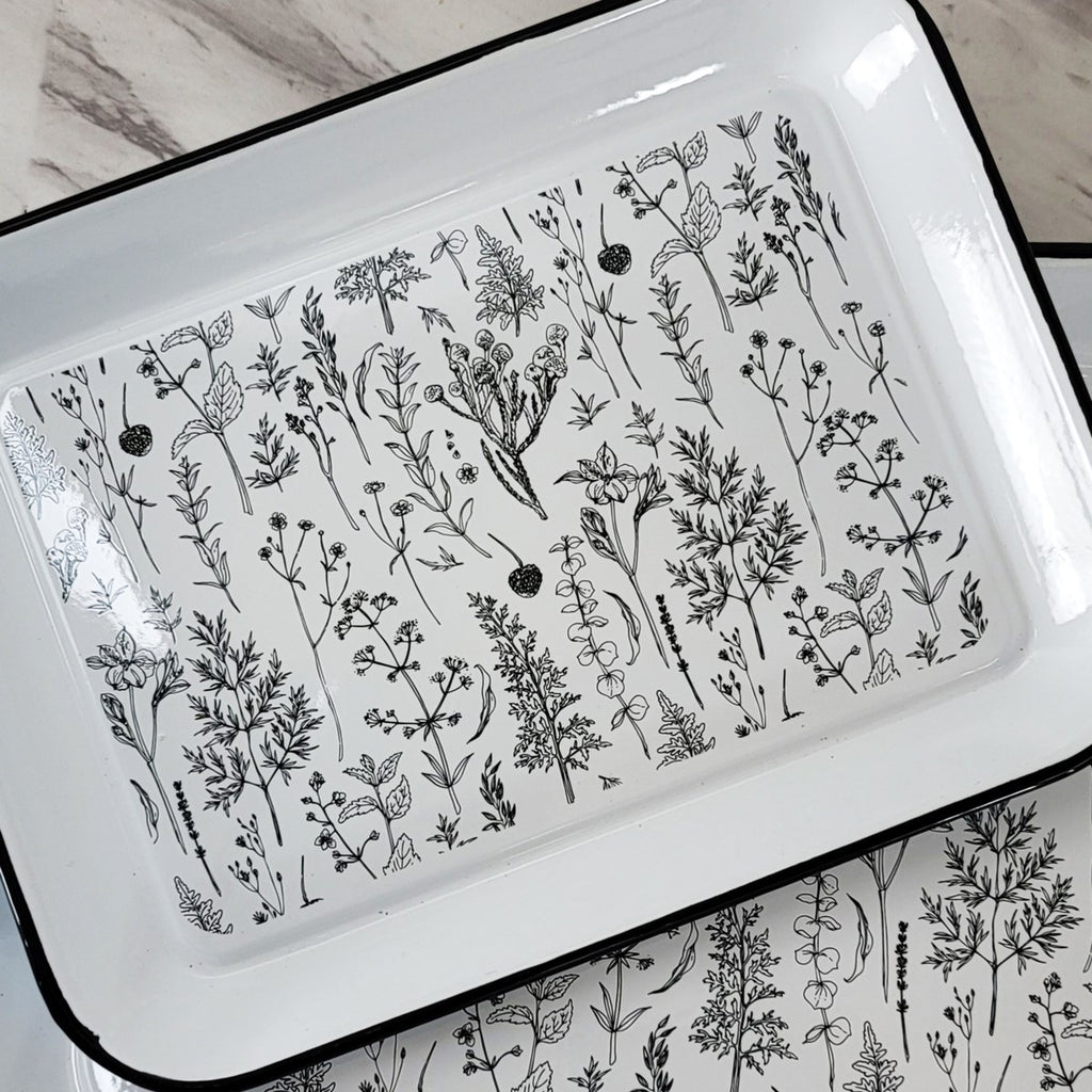 Metal enamelware floral serving trays, Set of 2 - Bombay Mercantile