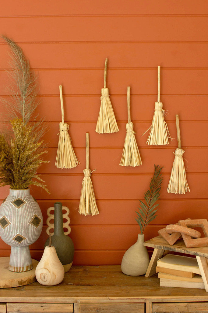 Palm hand brooms with wooden handles - Bombay Mercantile