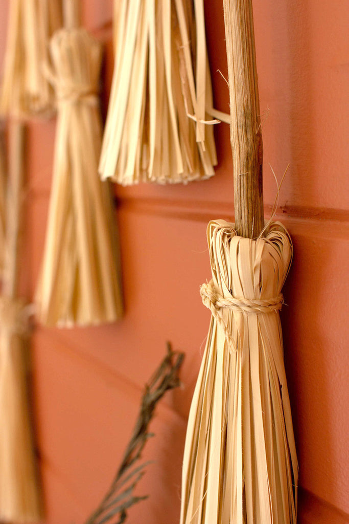 Palm hand brooms with wooden handles - Bombay Mercantile