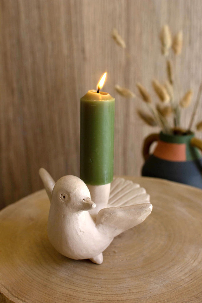 Clay cream dove taper candle holder - Bombay Mercantile