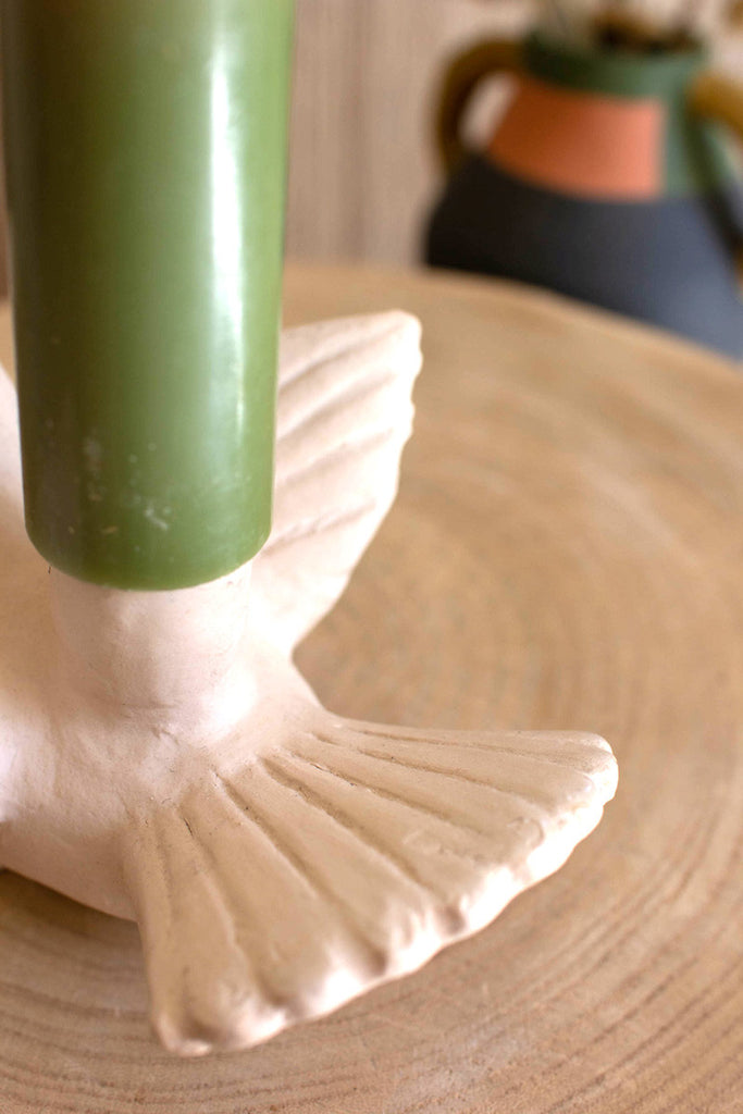 Clay cream dove taper candle holder - Bombay Mercantile