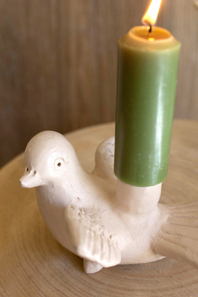 Clay cream dove taper candle holder - Bombay Mercantile