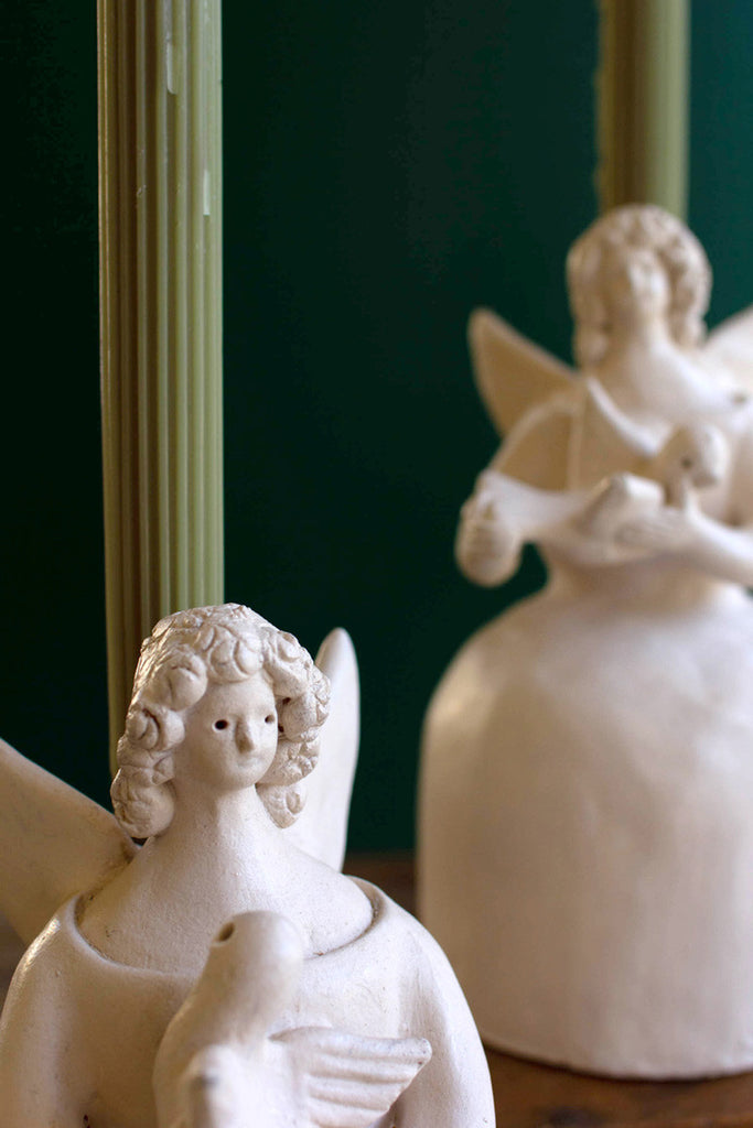 Set of 2 clay angels taper holders - Bombay Mercantile