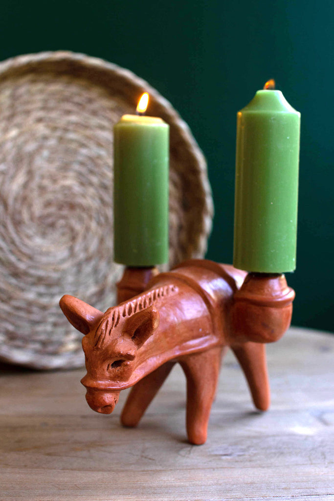 Terracotta burro taper candle holder - Bombay Mercantile