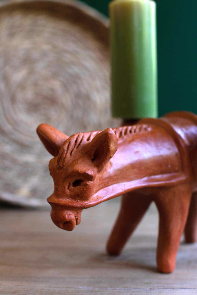 Terracotta burro taper candle holder - Bombay Mercantile