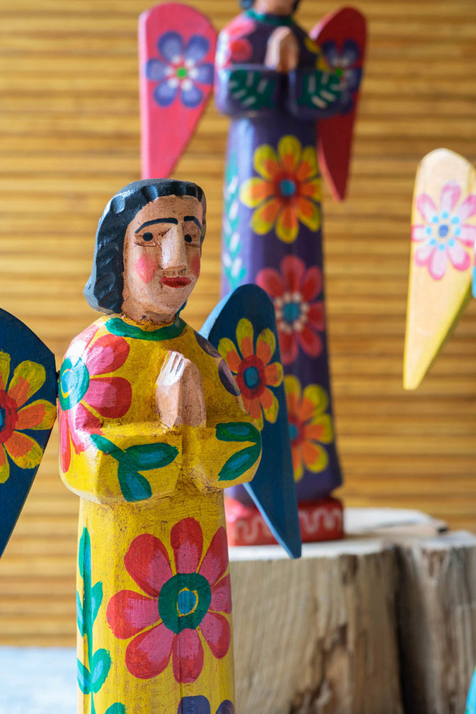 Set of 3 painted wooden angels - Bombay Mercantile