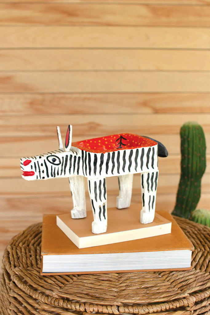 Painted wooden zebra vessel - Bombay Mercantile