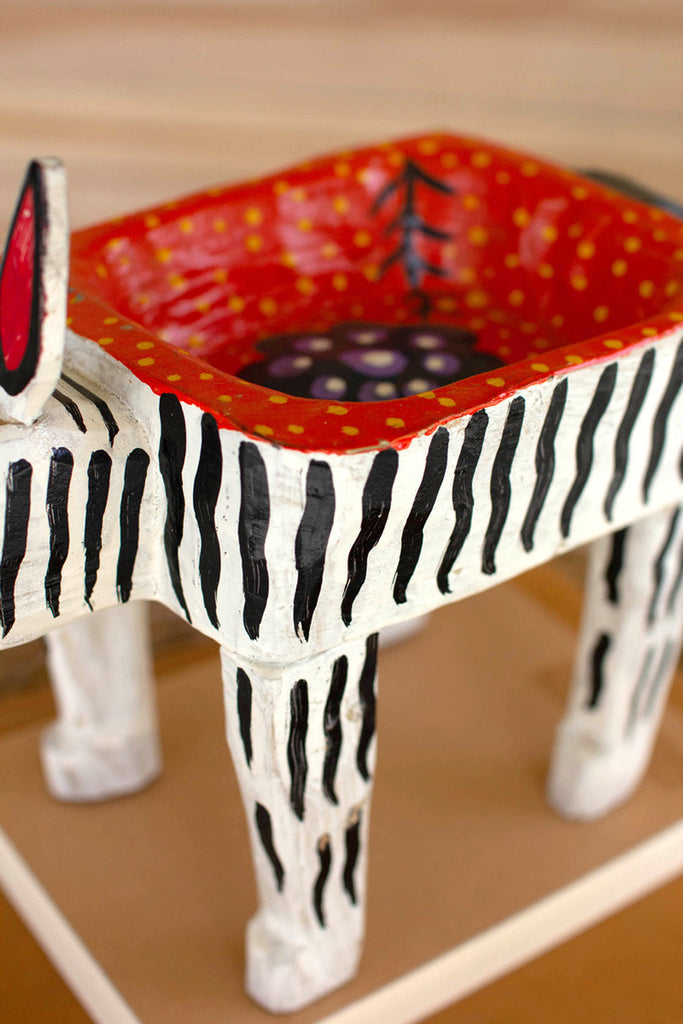 Painted wooden zebra vessel - Bombay Mercantile