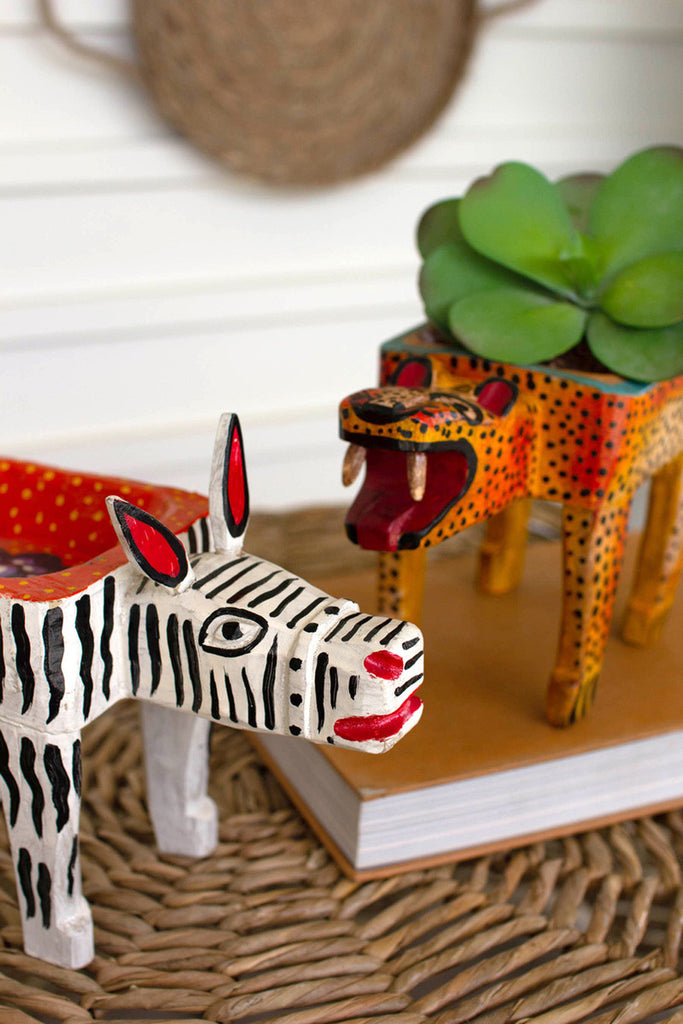 Painted wooden zebra vessel - Bombay Mercantile