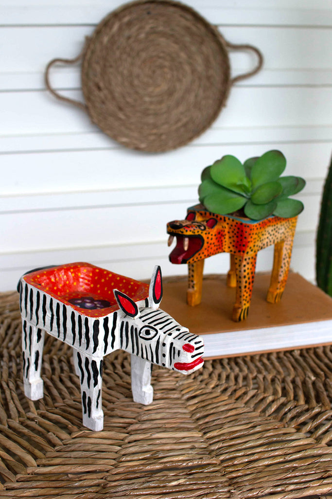 Painted wooden zebra vessel - Bombay Mercantile