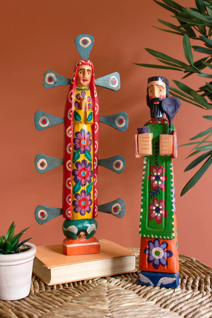 Painted wooden virgin guadalupe - Bombay Mercantile