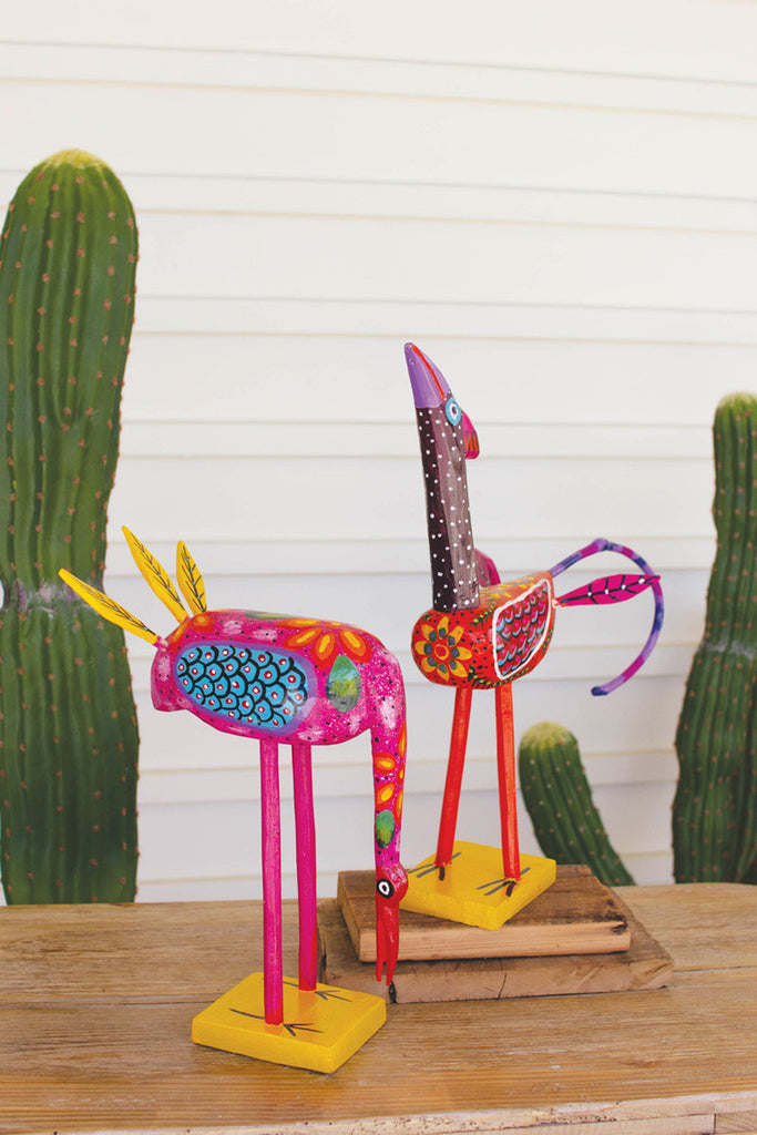 Set of 2 painted wooden birds - Bombay Mercantile