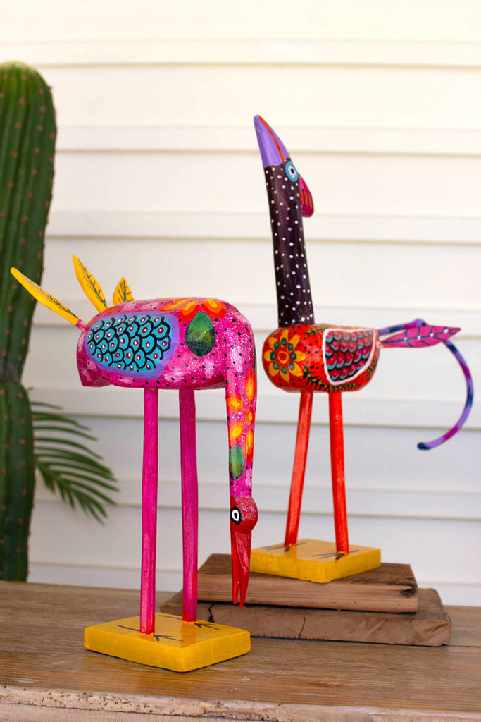 Set of 2 painted wooden birds - Bombay Mercantile
