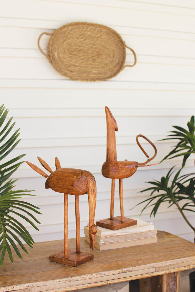 Set of 2 natural wooden birds - Bombay Mercantile