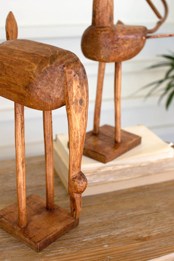 Set of 2 natural wooden birds - Bombay Mercantile