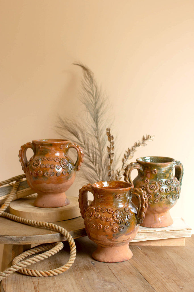 Clay green glaze two handle chalice - Bombay Mercantile