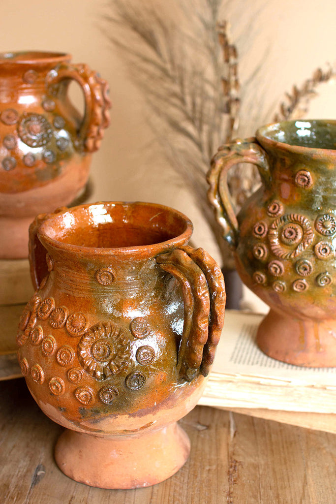 Clay green glaze two handle chalice - Bombay Mercantile