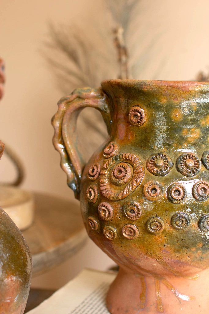Clay green glaze two handle chalice - Bombay Mercantile