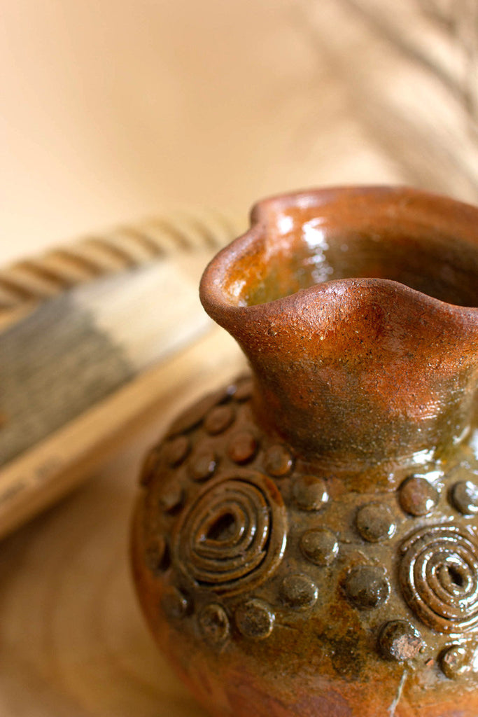 Clay green glaze pitcher - Bombay Mercantile