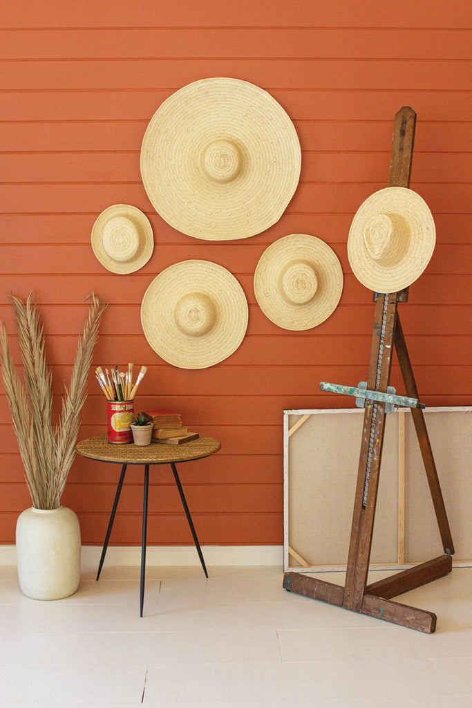 Set of 5 natural fiber hats wall decor - Bombay Mercantile