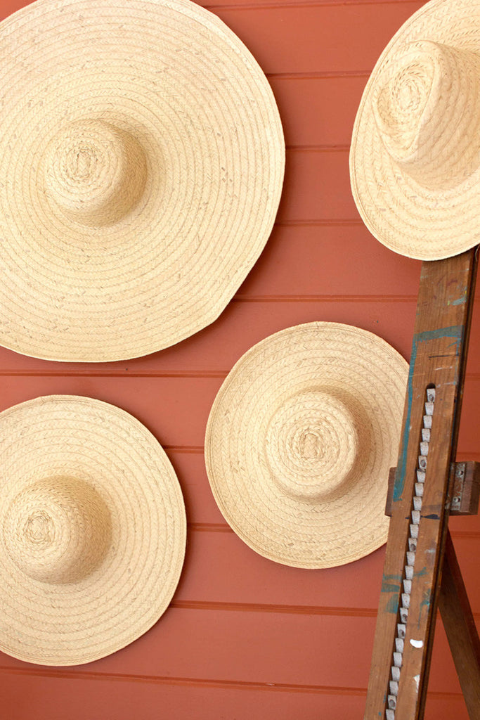 Set of 5 natural fiber hats wall decor - Bombay Mercantile